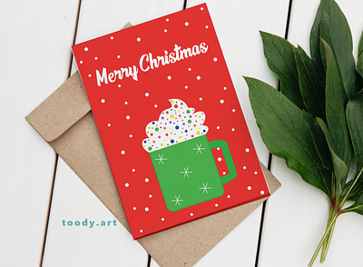 Cute Christmas Card - Hot Chocolate 3d animation branding cartoon christmas card christmas greeting card cute design graphic design illustration illustrator logo motion graphics nft pdf printable ui ux vector web