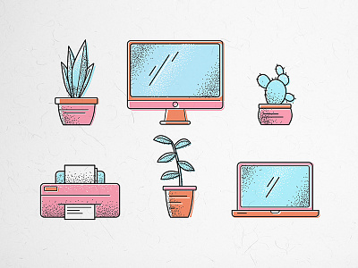 Office icon set flat icon illustration imac line art office