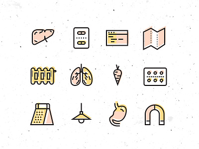 Another useless icon set flat icon illustration line liver lungs minimal pills set