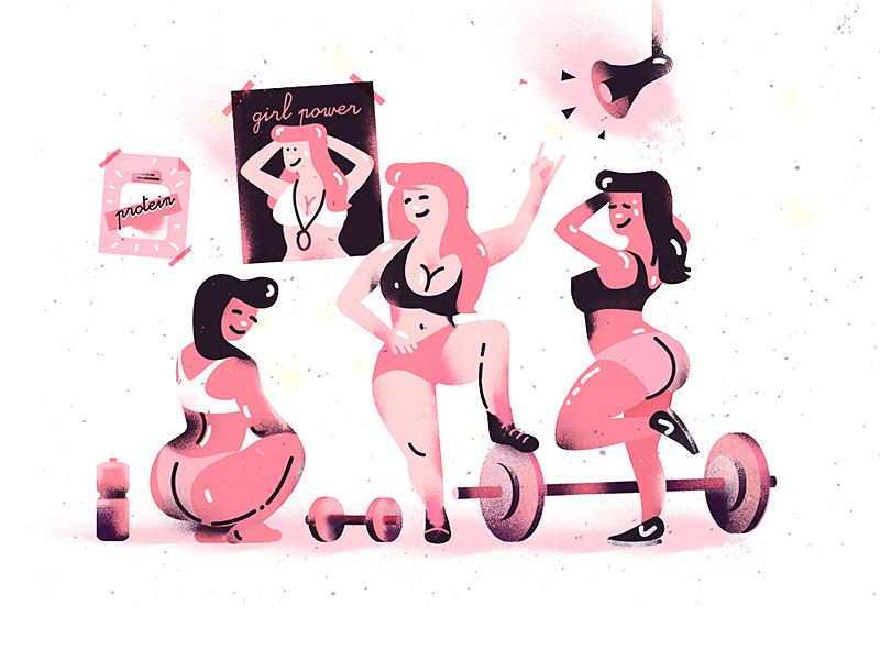 Hit the gym fitness sport fit sweat girls weights power protein illustration gym