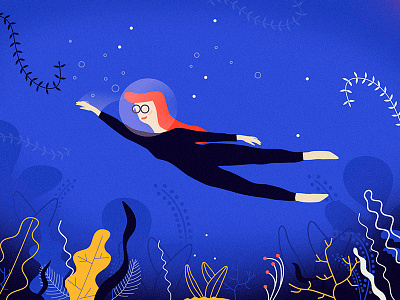 Underwater girl dive girl glasses illustration leaves ocean underwater water