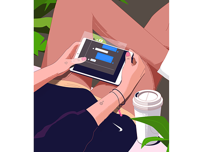 Chatty chat coffee design girl illustration nike plant tablet