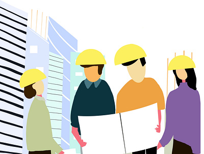 Illustration of teamwork among Engineers - construction project characterdesign construction design drawing engineer flat character graphic design illustration procreate project teamwork trending ui