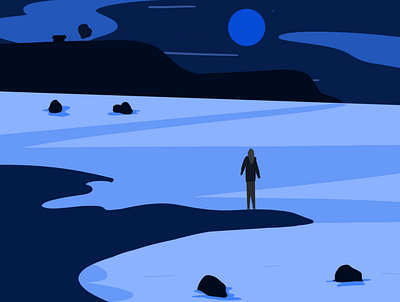 Moon and Ocean characterdesign design flat character graphic design illustration landscape moon night ocean procreate woman