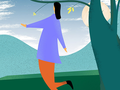 Dreams characterdesign design flat character graphic design green illustration landscape moon nature procreate tree