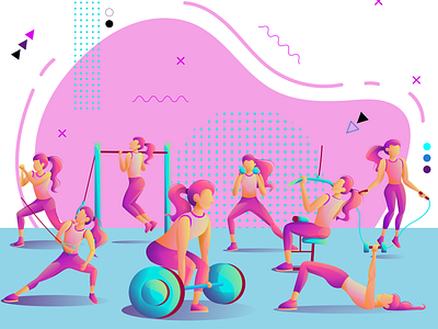 Fitness Class for Women bodybuilder fitness illustration art people room sport vector