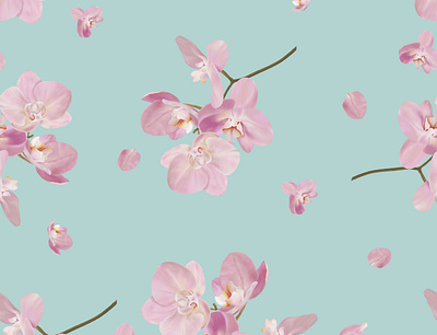 Pink orchid Pattern. Digital Painting blue digital painting fabric pattern mint orchid pattern pink soft tone