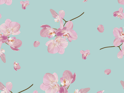 Pink orchid Pattern. Digital Painting