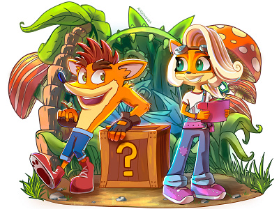 Crash y Coco fanart illustration video game