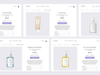 Huxley Cosmetics product pages design e commerce figma interface ui ux web design website