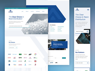 Amco Polymers blue design gray layout responsive web white