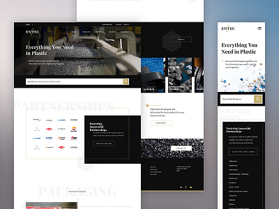 Entec Polymers black design gold layout responsive web