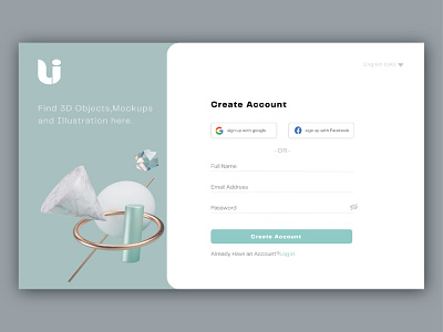 Daily UI #001 - 3D Object, Illustration Sign Up Page