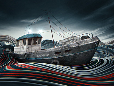 Ship 3d abstract art landscape marine sea ship time water