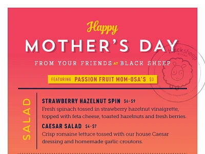 Black Sheep Mother's Day Menu design menu mothers day