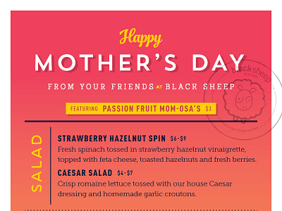 Black Sheep Mother's Day Menu