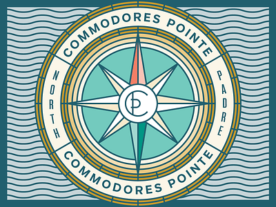 Commodores Pointe badge branding compass illustration island logo ocean water wave
