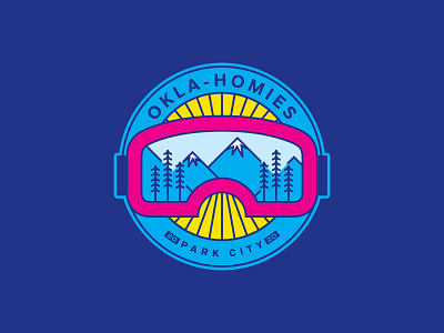 Okla-Homies badge circle crest line logo mountains park trees type utah