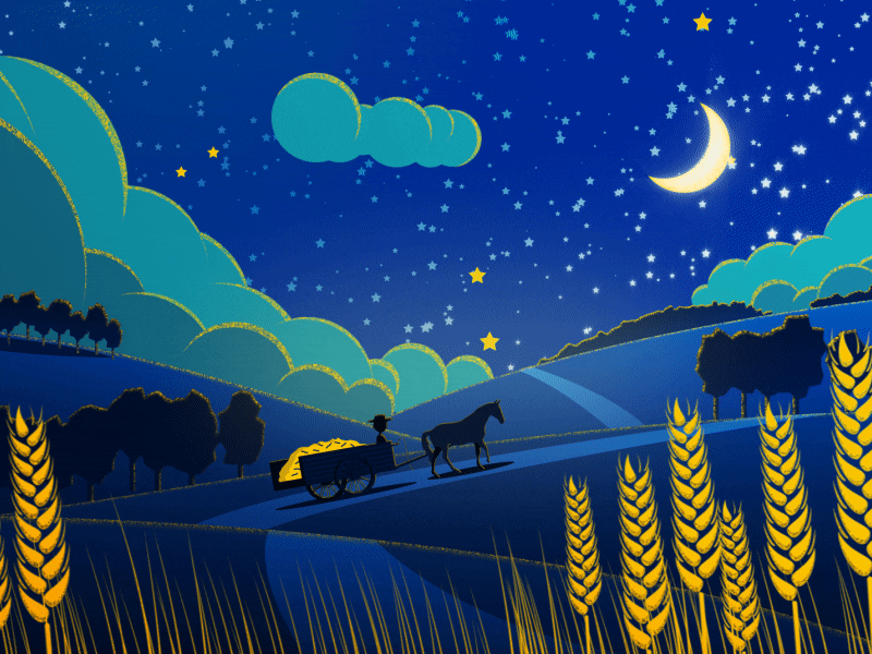 Night field 2d cart field night wheat