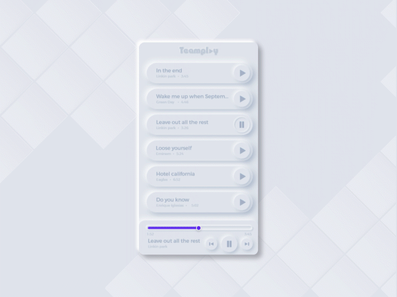 Neumorphic music player animation app design illustration ui ux