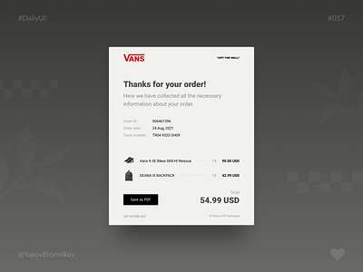 Vans Email Receipt | Daily UI Challenge