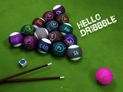 Hello Dribbble 3d billiards c4d debut dribbble first shot model render