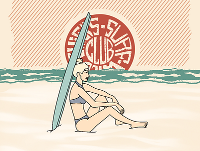 Surf club 3 2d character design graphic design illustration postcard poster procreate surfing
