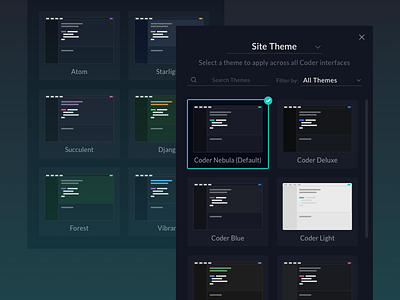 Coder's Theme Selector code coder color editor interface modal selector theme ui ux workspace