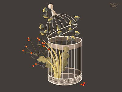 Bird's cage character design illustration