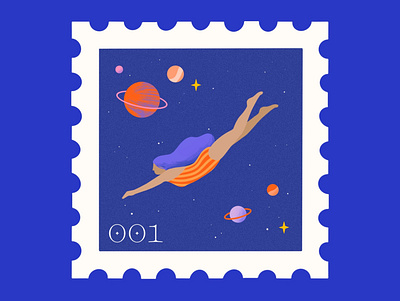 Floating through space design flatillustration icon illustration procreate stamp vector