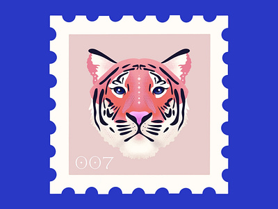 Pink Tiger animal design flatillustration icon illustration procreate stamp tiger vector