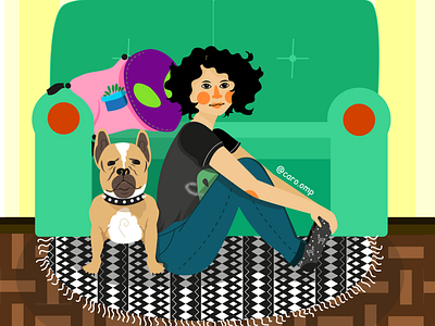 A girl and her dog adobe illustrator cute dog flatart illustration pattern