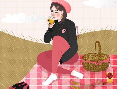 Enjoying a picnic with herself adobe illustrator cute illustration pastel colors