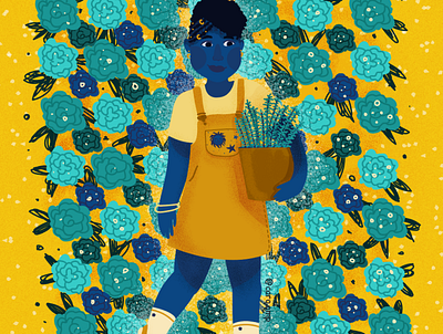 Flower Wall adobe illustrator blue cute illustration navy yellow