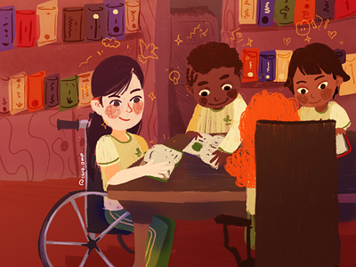 Children at the library book illustration children book illustration childrens illustration cute digital editorial illustration illustration