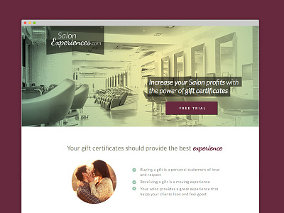 Salon Experiences landing page saas sketch web design