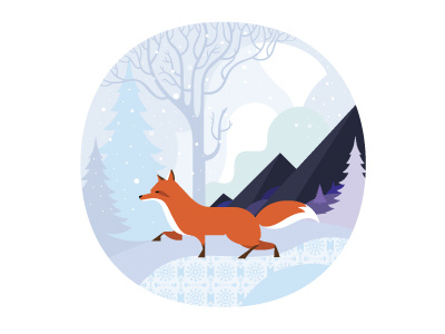 Fox colorado fox illustration snow tree vignette winter