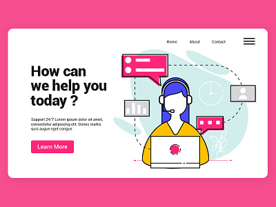 Support design flat help illustration support ui vector woman