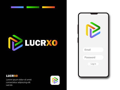 Lucrxo apps logo design. Modern logo blue green yellow gradient.