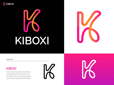 kiboxi k letter modern purple pink yellow gradient logo