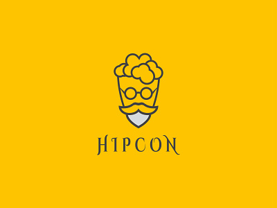 Hipcon logo design. popcorn logo with men head