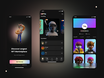 NFTs : A market place to Buy & Sell NFTs app ui design appdesign design mobile app design ui uiux uiuxdesign ux