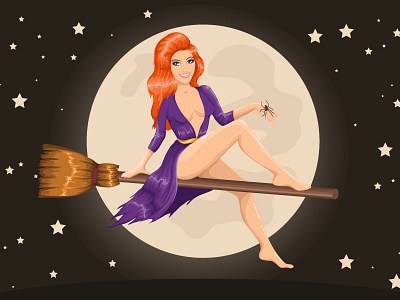 Halloween Witch broom character halloween illustration redhead vector witch