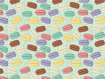 Cute French macaroons pattern art drawing illustration macaroons mint pastel pattern pink purple seamless vector yellow