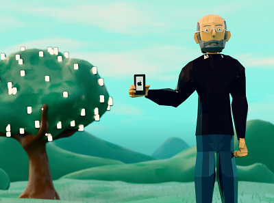 Steve Jobs by the iPhone Tree 3d art blender3d branding cgi characterdesign design illustration iphone motion design