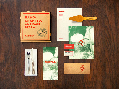 Klavon's Pizzeria & Pub brand identity branding identity identity design pizza pizza box pizzeria stationery