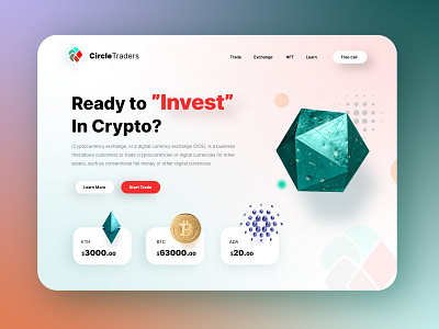 CryptoTrade 3d model banner bitcoin btc cardano crypto eth etherium exchange header landing page mining shadow trade