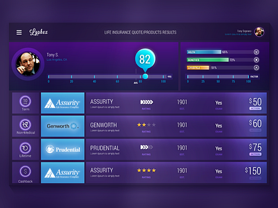 Life insurance application application dashboard infographics rating scale