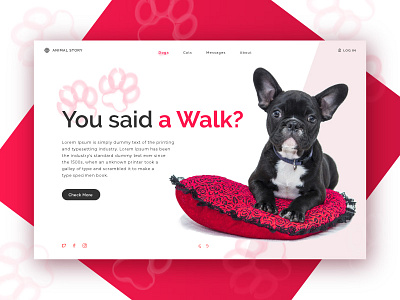 Bulldog app black bulldog dog landing page paw pink red slider website