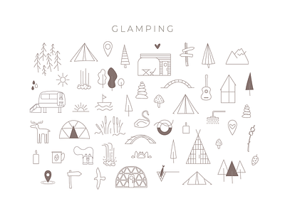 Outdoor recreation app branding design glamping graphic design hand drawn illustration line logo map